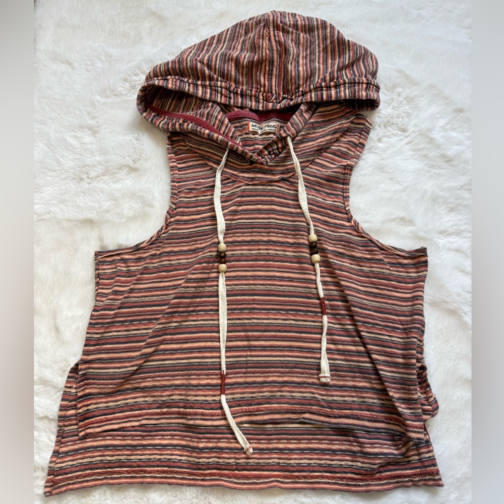 Free People Striped Sleeveless Hoodie in Earth Tones